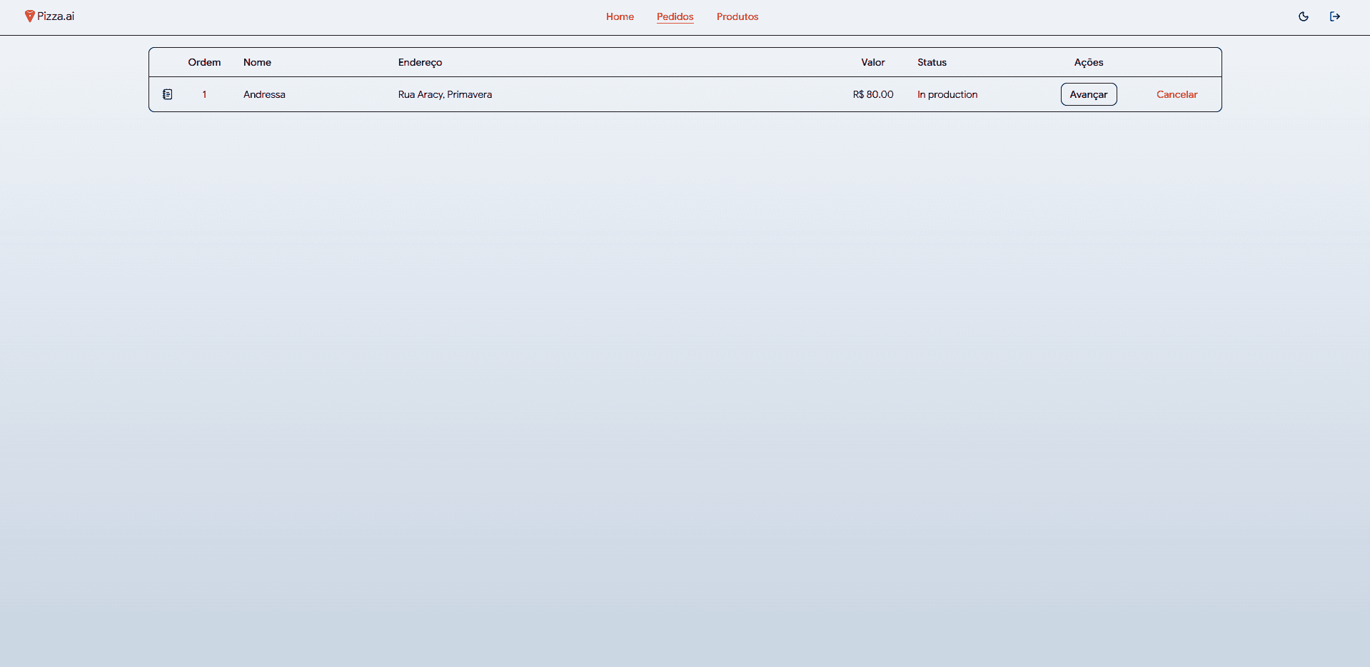 Tela de produtos com sabores